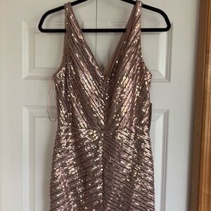 Glamorous Rene Ruiz Champagne sequined dress.